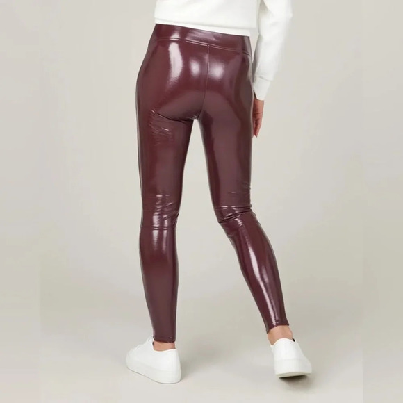 SPANX NWOT Faux Patent Leather Leggings in Ruby - Picture 2 of 12